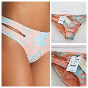 L Space Cutout Bikini Swim Bottom Bungalow Palm Green Large NWT